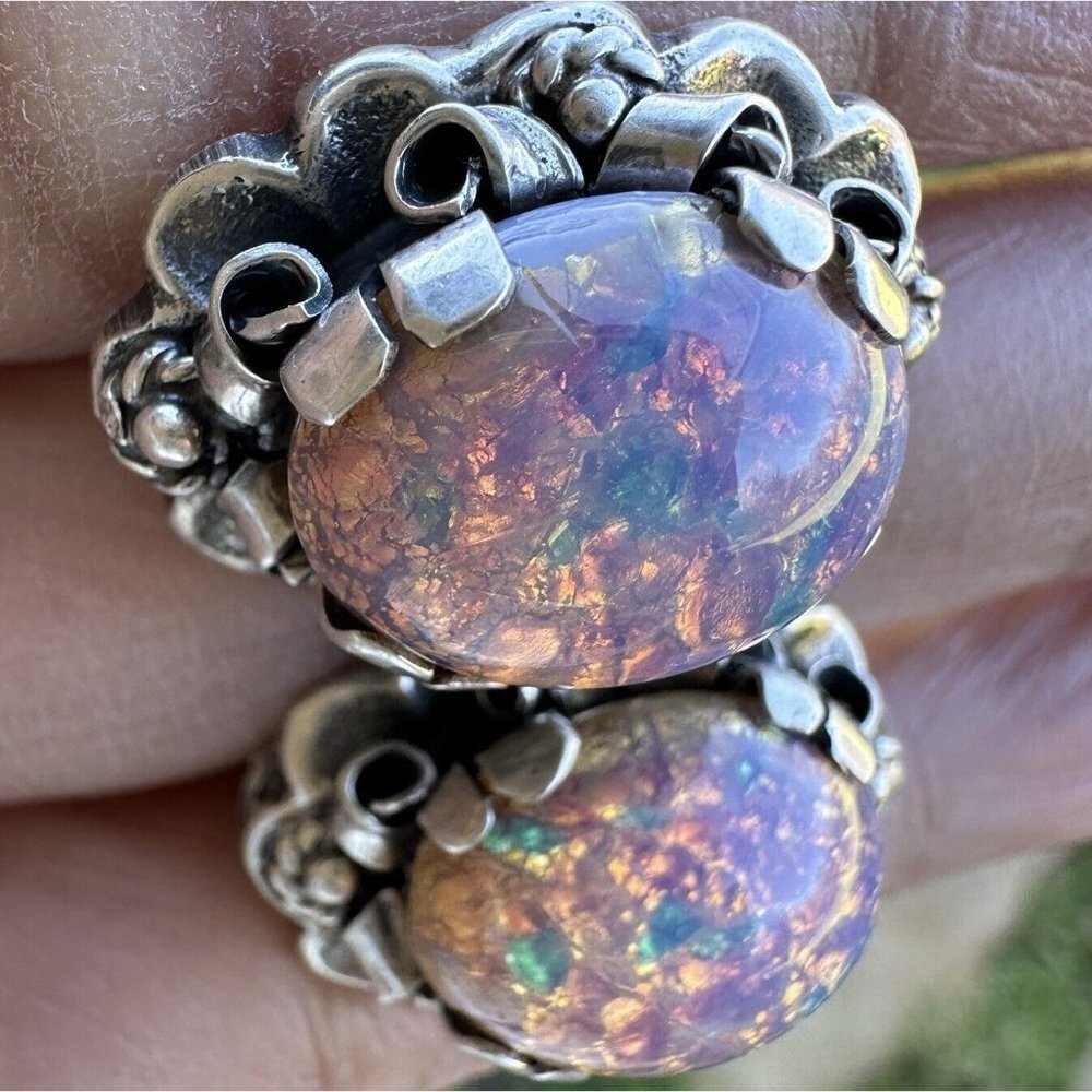 VTG Taxco Mexico sterling silver and faux foil opal earrings - Picture 3 of 11
